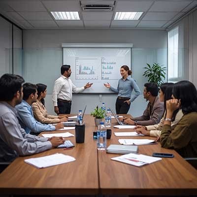 a business meeting with the client